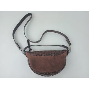 BY FAR Women's Brown Suede Croc Embosses Leather Mini Ami Bag